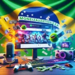 "Streamers do Brasil participando do novo programa de monetização do Twitch, mostrando interação ao vivo e estratégias de engajamento com espectadores."